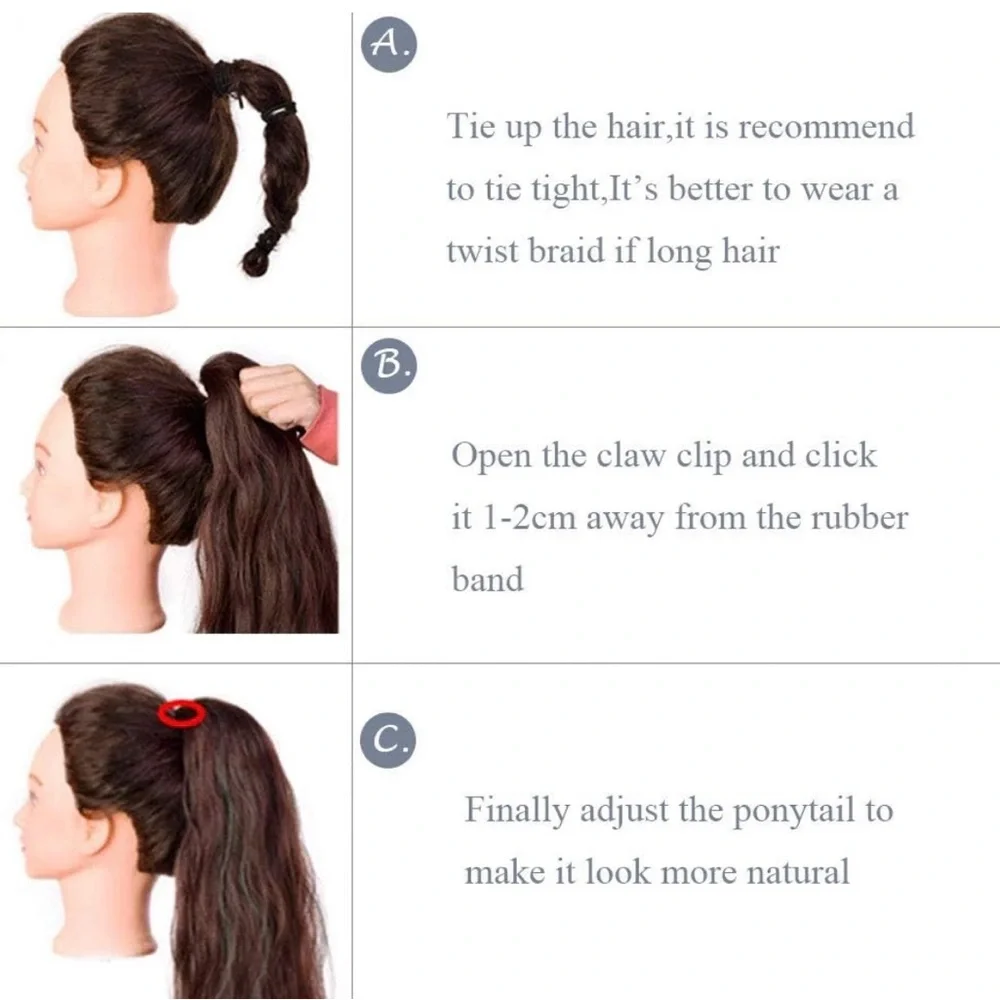 Natural Brown Human Hair Claw Clip 14 Inch Ponytail Extension